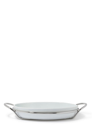 Oval Tepsi Tabak, Porselen & Gümüş Tutucu, Şık Sunum