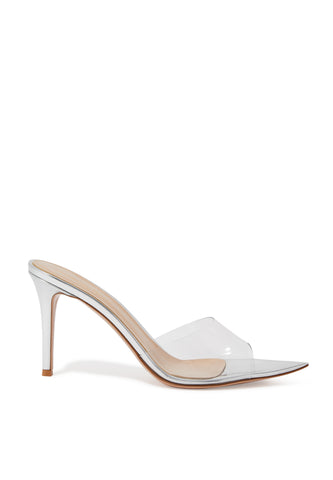 Elle 85 Şık Plexi ve Metalik Deri Mules - Gümüş
