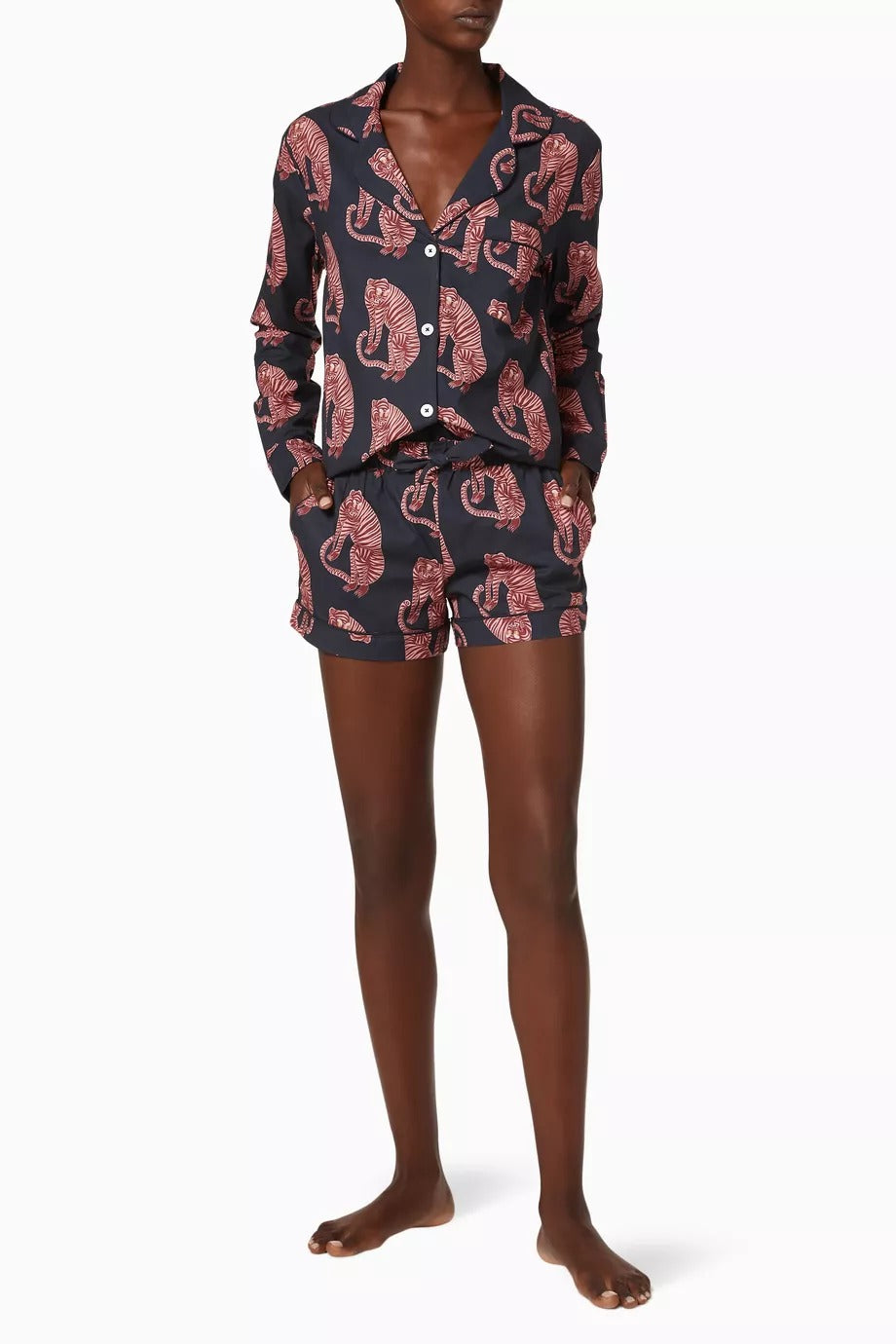 Sansindo Tiger Kadın Lüks Pamuklu Pijama Takımı Kaplan Desenli Şortlu Set