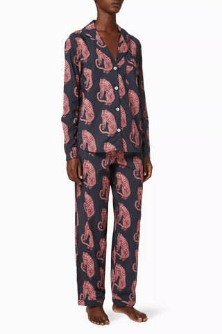 Sansindo Tiger Kadın Lüks Pamuklu Pijama Takımı Kaplan Desenli Uzun Kollu