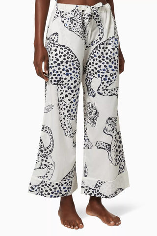 The Jag Kadın Lüks Pamuklu Pijama Pantolonu Jaguar Desenli Geniş Paça