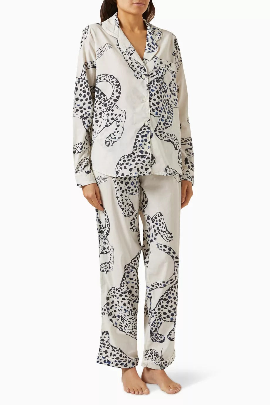 The Jag Kadın Lüks Pamuklu Pijama Takımı Jaguar Desenli İki Parça Uzun Kol