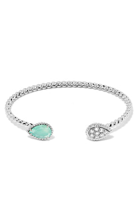 Serpent Bohème İkili Motifli Bilezik, 18k Beyaz Altın, Aquaprase & Elmaslar