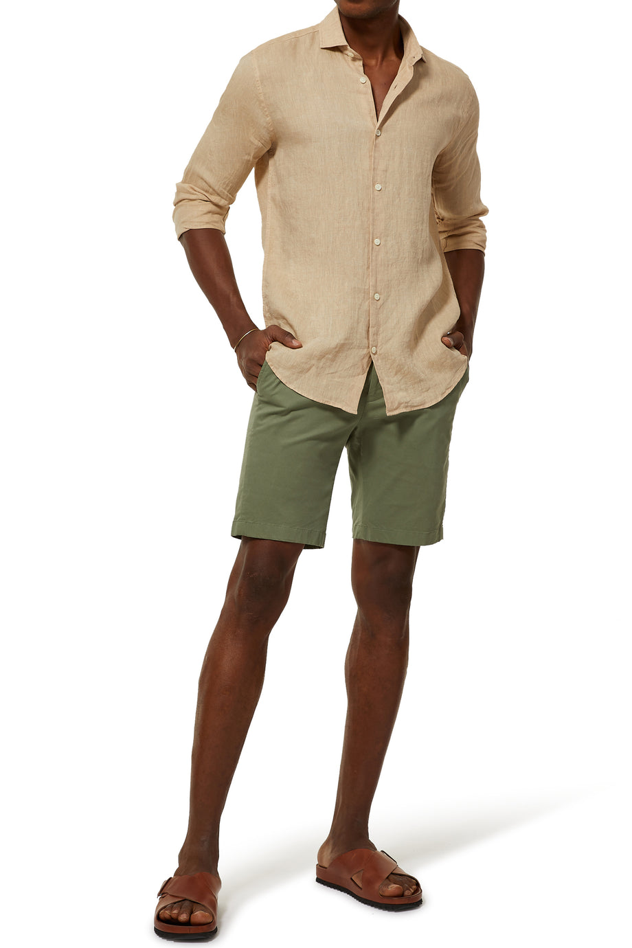 Keten Uzun Kollu Gömlek - Bej