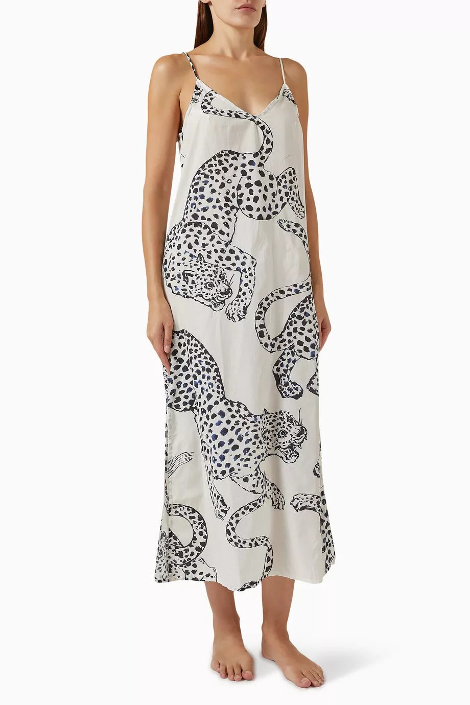 The Jag Kadın Lüks Pamuklu Slip Gecelik Jag Desenli Ayarlanabilir Askılı