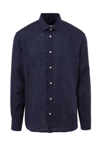Linen Uzun Kol Gömlek - Koyu Mavi