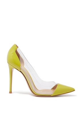 105 Deri ve Plexi Topuklu Ayakkabı - Açık Sarı