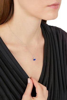 Cleo Mini Rev Kolye, 18 Ayar Beyaz Altın, Lapis Lazuli ve Pırlantalar