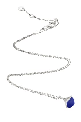 Cleo Mini Rev Kolye, 18 Ayar Beyaz Altın, Lapis Lazuli ve Pırlantalar