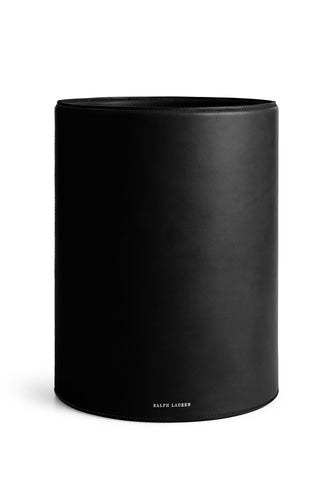 Brennan Çöp Kovası El Yapımı Siyah Deri ve Ceviz Ahşap Detay