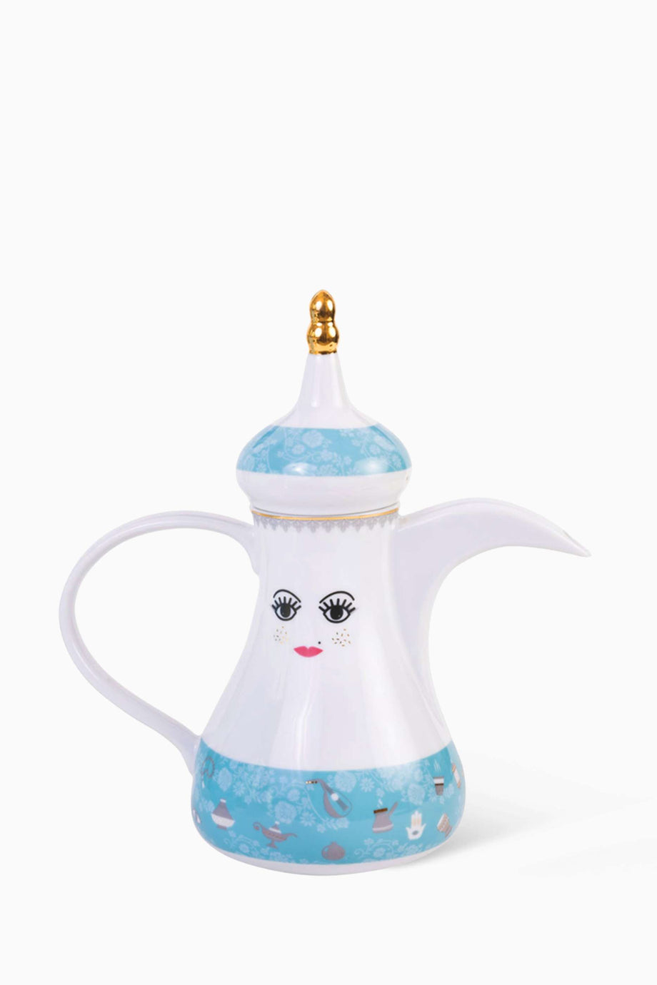 Mavi Silsal Arap Kahvesi Dallah Porselen Hediye Kutulu Detaylı Desenli