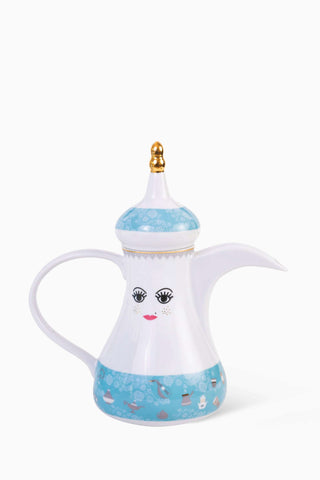 Mavi Silsal Arap Kahvesi Dallah Porselen Hediye Kutulu Detaylı Desenli