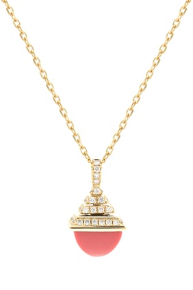 Cleo Mini Rev Kolye, 18 Ayar Sarı Altın, Pembe Mercan ve Pırlantalar