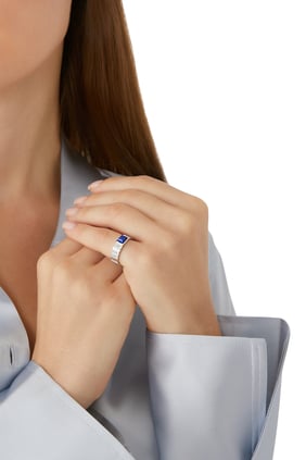 Cleo İki Bağlantılı Yüzük, 18k Beyaz Altın, Lapis Lazuli ve Pırlantalar