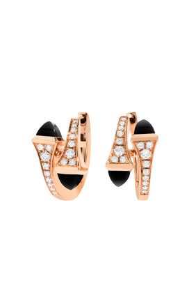 Cleo Huggie Küpeler, 18k Pembe Altın, Elmas ve Oniks