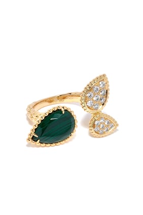 Serpent Bohème Yüzük 3 Motif, 18k Sarı Altın, Malakit ve Pırlanta