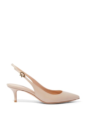 Işıltılı Bej Deri Slingback Topuklu Ayakkabılar