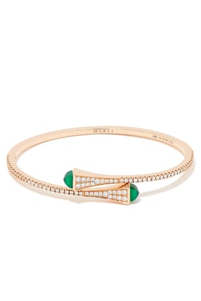 Cleo İnce Bilezik, 18K Pembe Altın, Yeşil Akik ve Elmas