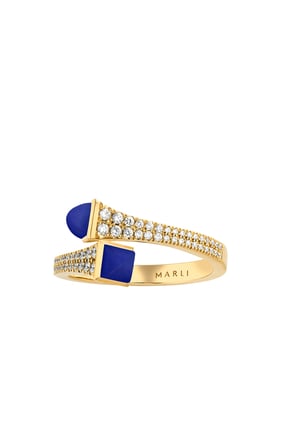 Cleo Slim Yüzük, 18 Ayar Sarı Altın, Lapis Lazuli ve Pırlantalarla
