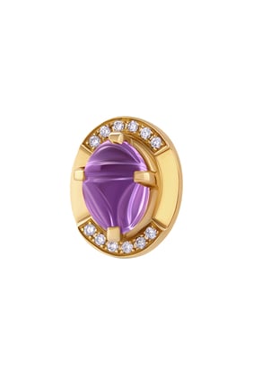 Ametist ve Elmas ile 18K Sarı Altın Scarab Taşlı Küpe