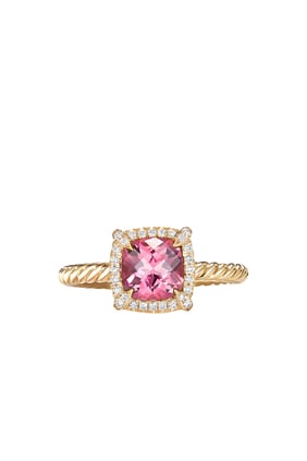 Chatelaine Petite Bezel Yüzük, 18 Ayar Sarı Altın & Pembe Turmalin