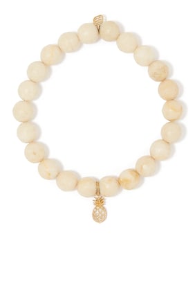 Ananas Charm Bileklik, Jasper Boncuklu 14K Sarı Altın & Elmas