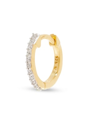 Pavé Huggie Halka Küpe, Altın Kaplama Gümüş & Cam