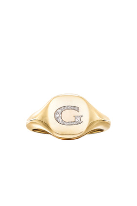 G Mini Yüzük, 18 Ayar Sarı Altın ve Pırlantalar