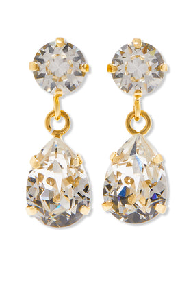 Mini Damla Küpeler, 18K Altın Kaplama & Swarovski Kristalleri - BEYAZ