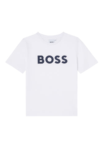BOSS Logolu Klasik Pamuklu Tişört - Beyaz