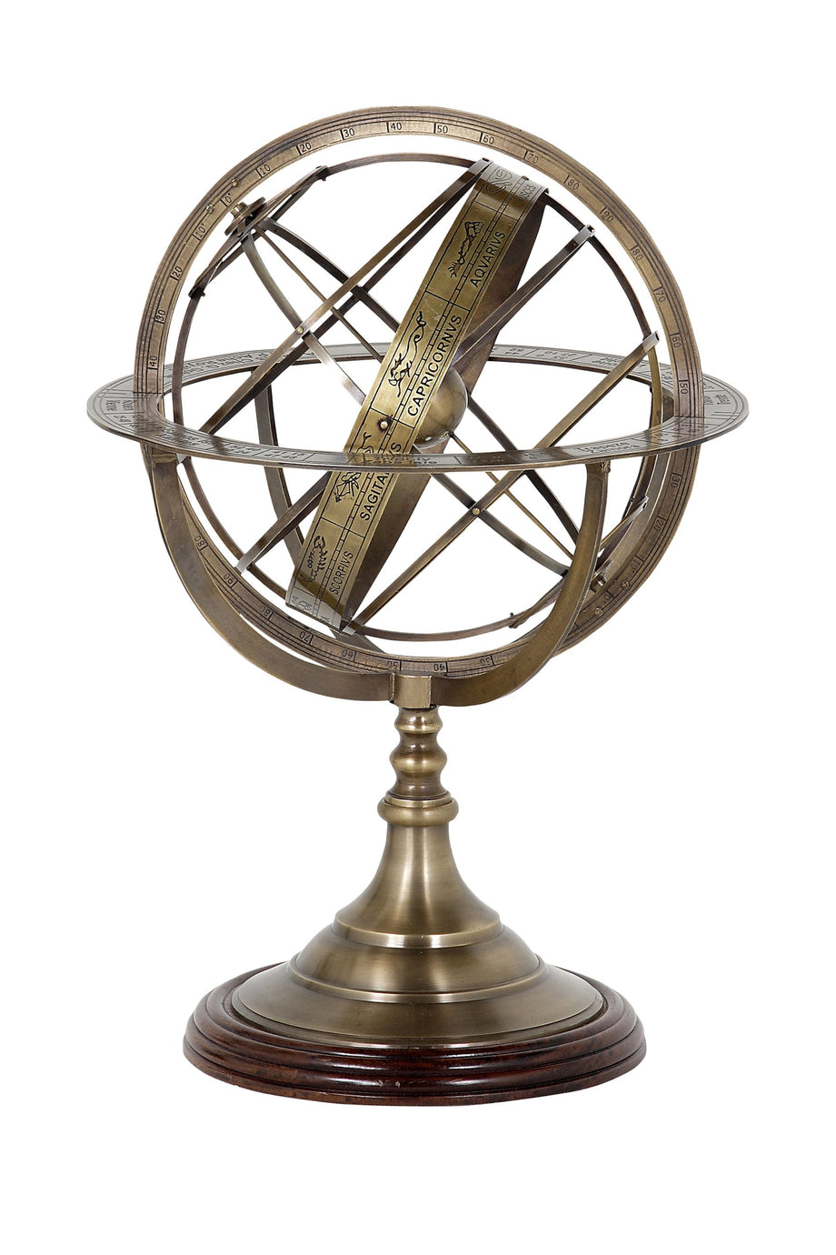 Küçük Süsleme Küres, Pirinç ve Ahşap, Zodyak Etkili Tasarım, 29 cm