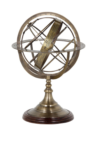 Küçük Süsleme Küres, Pirinç ve Ahşap, Zodyak Etkili Tasarım, 29 cm