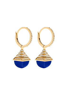 Cleo Mini Rev Damla Küpe, 18k Sarı Altın, Lapis Lazuli ve Elmaslarla