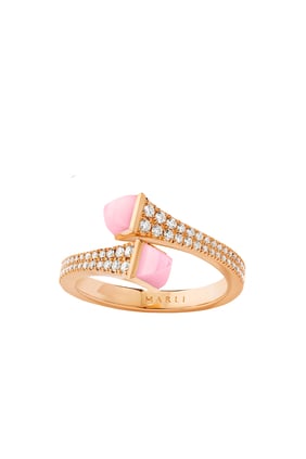 Cleo İnce Yüzük, 18k Rose Gold, Elmas ve Pembe Kuvarsit