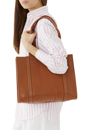 Woody Orta Boy Tote Çanta - Kahverengi