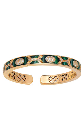 Kalkan Bilezik, 18 Ayar Pembe Altın, Yeşil İnci ve Elmaslarla