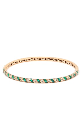 Tornado Bilezik, 18K Rose Altın, Yeşil İnci & Elmaslar