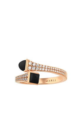 Cleo İnce Yüzük, 18k Rose Gold Siyah Oniks ve Elmas