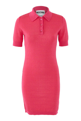 Moschino Logo Jakarlı Triko Mini Elbise - Parlak Pembe