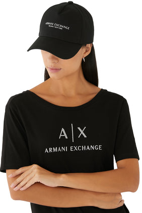 Armani Exchange Siyah/Beyaz Logo Beyzbol Şapkası