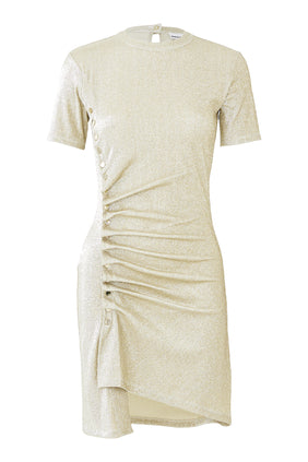 Asimetrik Kırışık Lame Mini Elbise - Gümüş/Altın