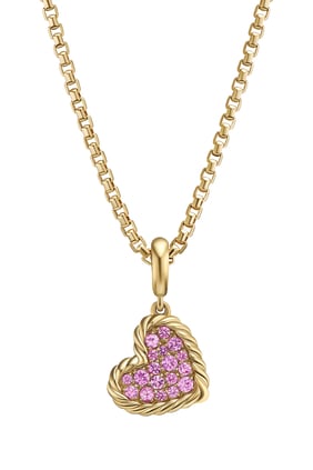 Elements Kalp Kolye, 18 Ayar Sarı Altın & Pave Pembe Safirler