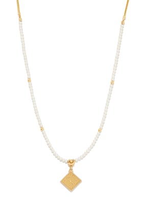 Kufi Hat Sanatı Kolye, 18K Altın, Safir ve İnci ile