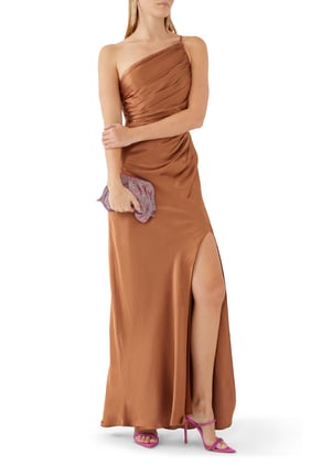 La Lune Asimetrik Maxi Elbise - Bronz