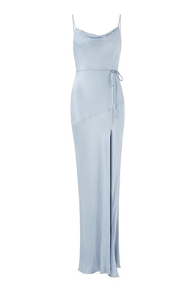 Şık La Lune Cowl Maxi Elbise - Açık Mavi