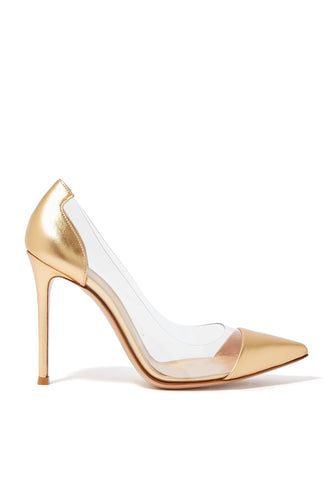 Şık Altın Renkli Patente Deri ve PVC Topuklu Ayakkabılar