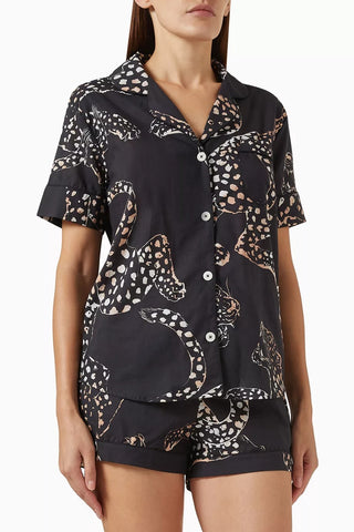 The Jag Kadın Lüks Pamuklu Kısa Pijama Takımı Jaguar Desenli Şortlu Set