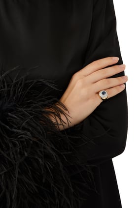 18 Ayar Sarı Altın, Safir & Elmaslı Pompadour Yüzük