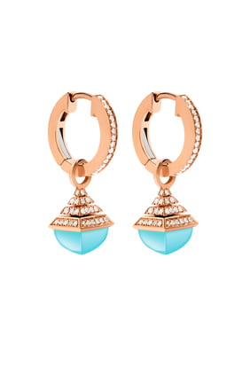 Cleo Mini Rev Küpe, 18K Pembe Altın, Mavi Akik ve Pırlantalar