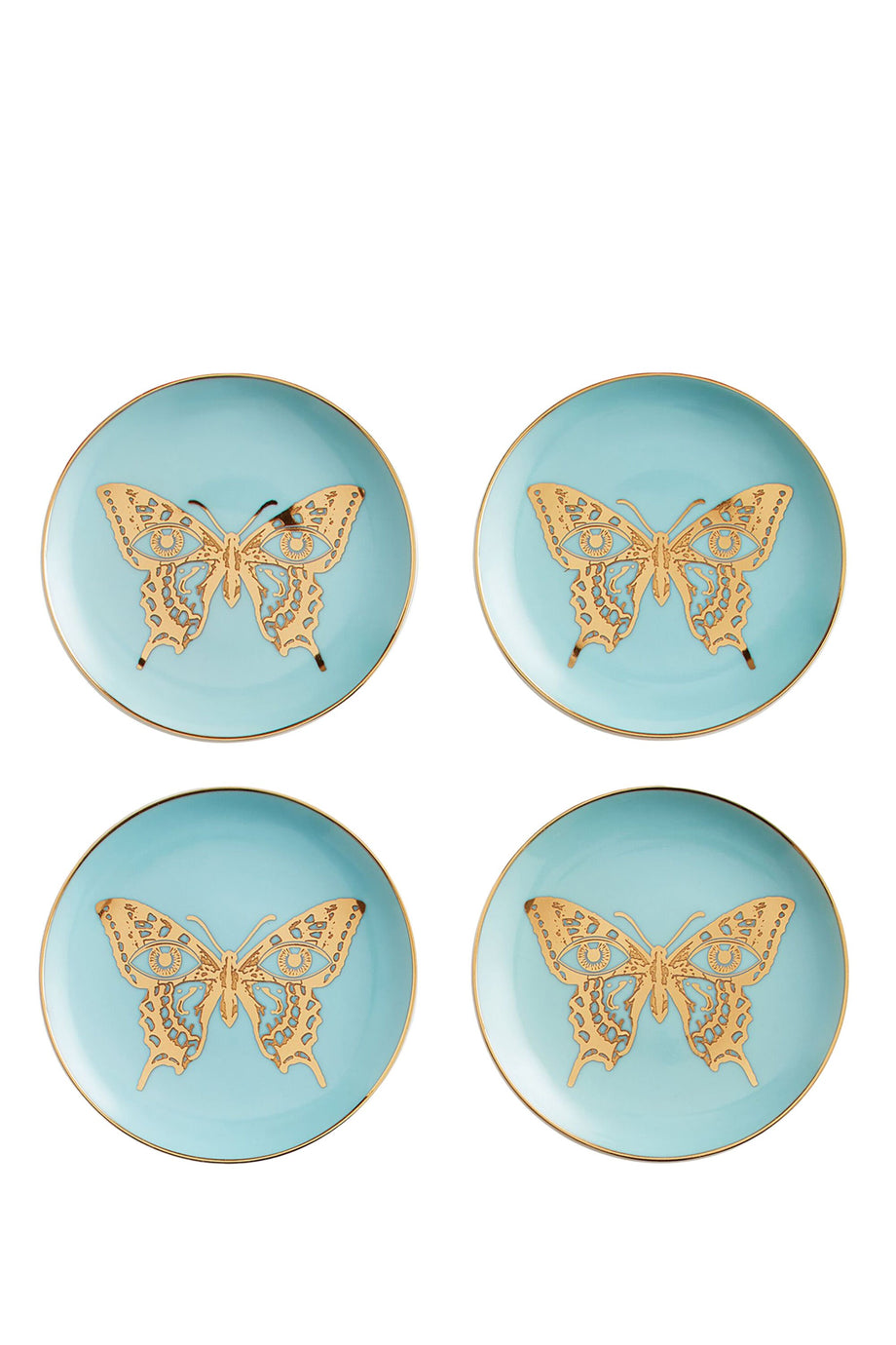 Mariposa Bardak Altlıkları, 4'lü Porselen & Altın Set